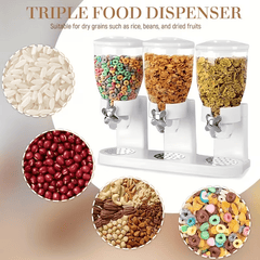 Triple Food Dispenser 3x 2L Cereal Container Countertop Dry Food Dispenser for Nuts Granola Cereal