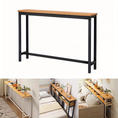 Minimalist Wooden Console Table - Slim Wall-Mounted Single/Double Tier Entryway Shelf with Carbon Steel Frame, Space-Saving Narrow Hallway Table, Bedroom/Living Room Table (80x20cm, MDF Wood + Black/White Metal)