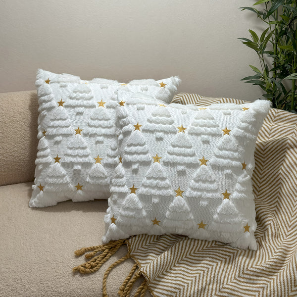 1/2pcs 3D White Christmas Tree Throw Pillow Cover - Quilted Plush Nordic Minimalist Luxury Decorative Cushion Cover with Zipper Closure, Soft Plush Fabric & 3D Tree Design for Sofa, Bed, Living Room - Machine Washable Winter Home Decor