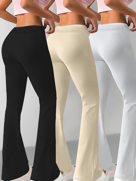European and American Spring/Summer New Fashion Women's Bottoms: Flared Straight-Leg Pants with Classic English Text Print, Daily Casual Butt-Lifting Peach Butt Long Pants, Three-Piece Set