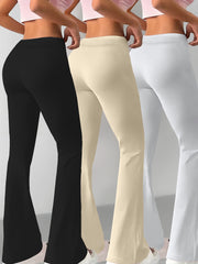 European and American Spring/Summer New Fashion Women's Bottoms: Flared Straight-Leg Pants with Classic English Text Print, Daily Casual Butt-Lifting Peach Butt Long Pants, Three-Piece Set
