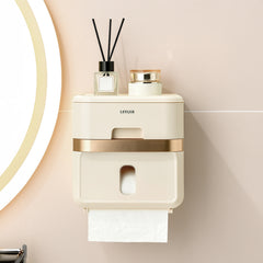 Luxury-inspired no-drill wall-mounted tissue dispenser, waterproof bathroom storage rack, kitchen paper holder, toilet roll holder, dual-purpose tissue/roll dispenser, multi-functional tissue storage rack. Compact design suitable for bathrooms, kitchens,