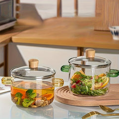 2pcs Glass Casserole Pot Suitable for All Stoves (Gas/Electric/Induction) - Thickened Heat-Resistant Shatterproof Soup Noodle Gravy Pot with Easy-Pour Spout & Even Heating Base, Heavy-Duty Glass Cookware for Home