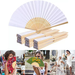10X White Paper Fan Folding Hand Fans Handheld Fan for Wedding Dancing