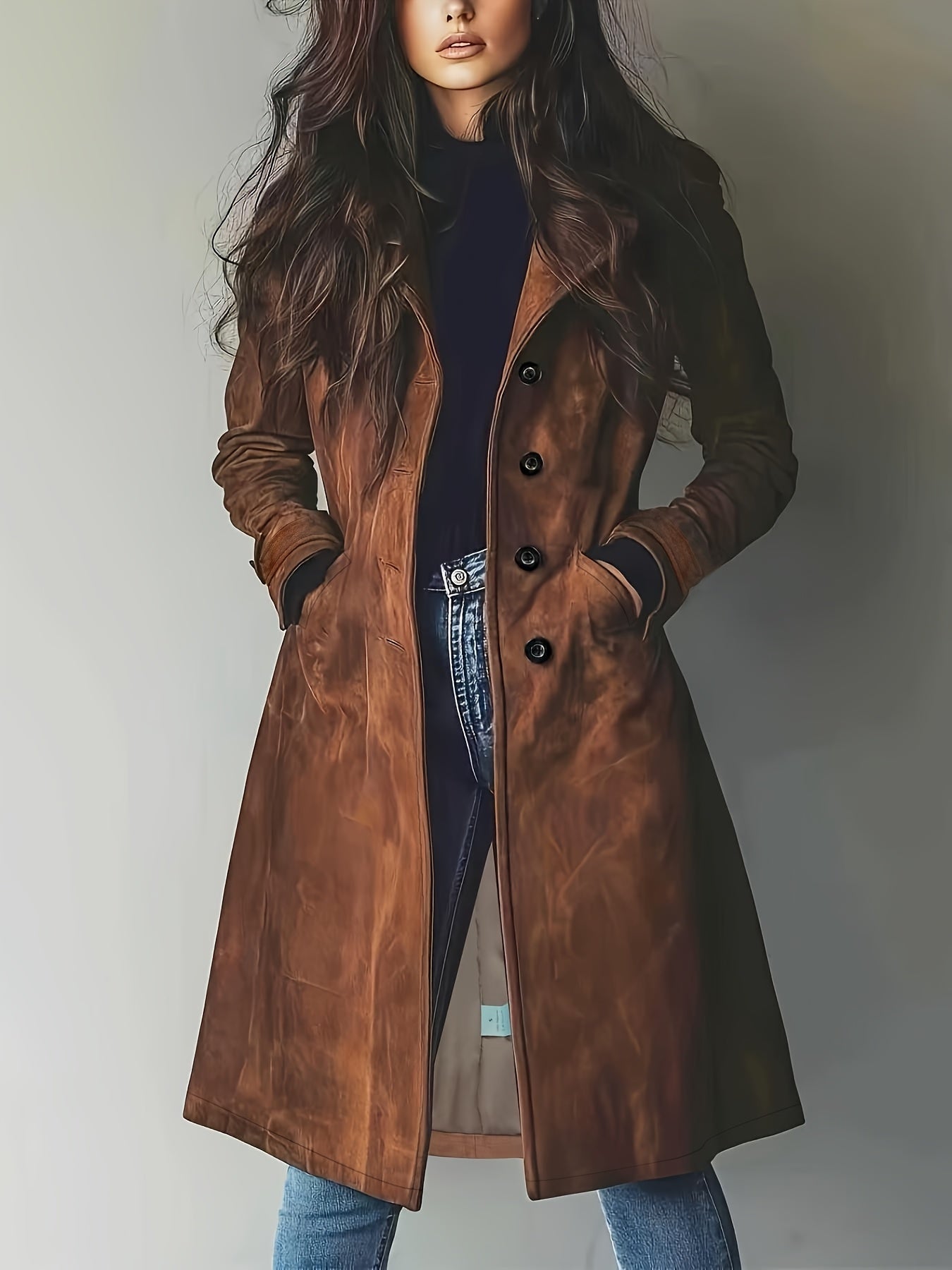 Elegant Women'S Vintage Coat - Classic Lapel Design, Button-Front Closure, H-Fit Cut Machine Washable Single-Breasted Style, Business Commute Wear, Timeless Classic Women'S Outerwear Warm Coat Jacket &