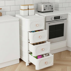 Mobile Storage Cabinet with Drawers, Slim Rolling Storage Unit for Bathroom, Bedroom, Living Room, Freestanding Organiser for Toiletries, Cosmetics & Household Items, 3/4 Layers Storage Cabinet