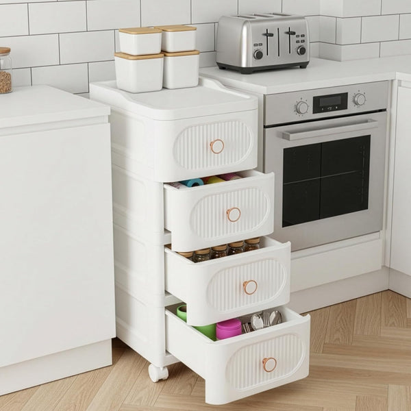 Mobile Storage Cabinet with Drawers, Slim Rolling Storage Unit for Bathroom, Bedroom, Living Room, Freestanding Organiser for Toiletries, Cosmetics & Household Items, 3/4 Layers Storage Cabinet