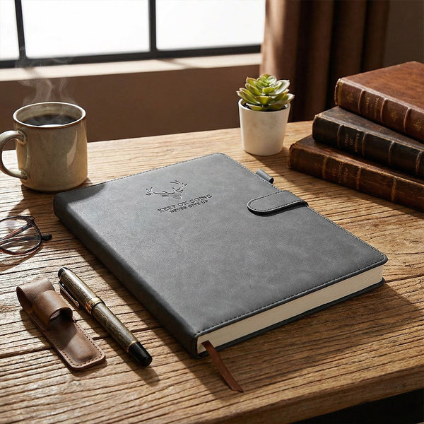 A4 Notebook with Magnetic Snap Closure, 400 Page Thick Lined Notepad in Soft Leather, Durable Business & Office Diary for Work Meetings, Professional Record Book