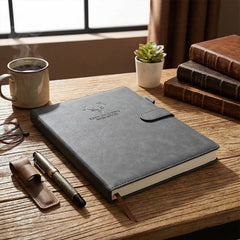 A4 Notebook with Magnetic Snap Closure, 400 Page Thick Lined Notepad in Soft Leather, Durable Business & Office Diary for Work Meetings, Professional Record Book