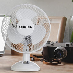 Schallen 9 Inch Portable Desk Fan Oscillating Table Fan Quiet Electric Cooling Fan 2 Speed Settings Desktop Air Circulator Home Office Bedroom Workstation Garage Small Table Fan Plastic Blade Safety Mesh Grill UK Plug Grey White or Black