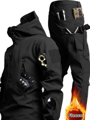 Men'S Soft Shell Winter Two-Piece Set with Multi-Pocket Fleece Jacket And Pants