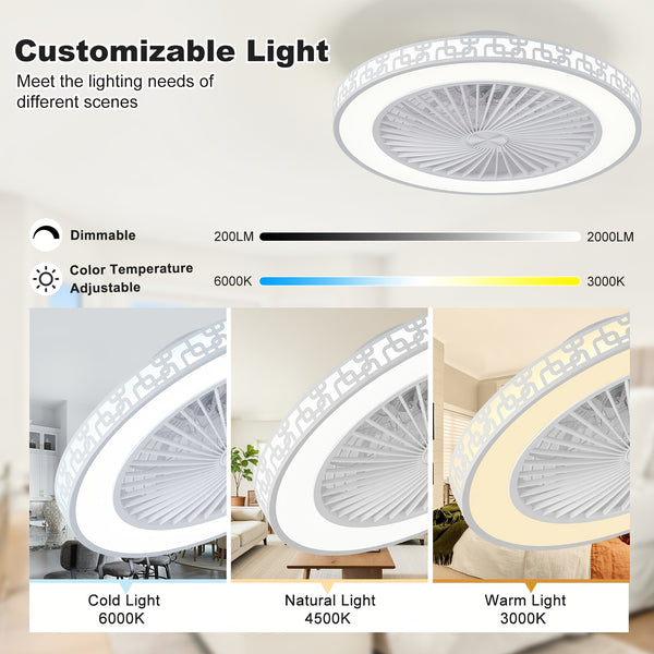 48cm Ceiling Fan with Light and Remote Control, 6 Speeds and 3000K-6000K Dimmable Silent Ceiling Fan Light, Smart Modern LED Fan Light for Bedroom, Living Room, Dining Room
