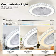 48cm Ceiling Fan with Light and Remote Control, 6 Speeds and 3000K-6000K Dimmable Silent Ceiling Fan Light, Smart Modern LED Fan Light for Bedroom, Living Room, Dining Room