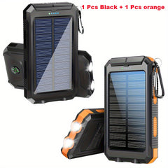 2pcs 20000mAh Portable Solar Power Bank, Portable Solar Mobile Phone Charger, Camping External Battery Charger for Mobile Phones, 2 USB/ LED Flashlights with Compass for Outdoor Activities