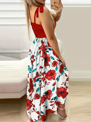Women's suspender patchwork printed irregular strapless dress