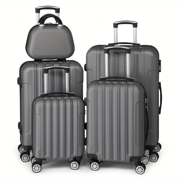 Lightweight Hardshell Spinner Luggage Set with Five Pieces in Various Sizes (12, 16, 20, 24, And 28 Inches) - Features a Carry-On, Made from Durable ABS, Budget-Friendly for Family Trips, Suitable for Both Men And Women