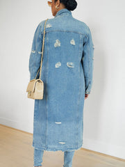 New Style Ripped Denim Jacket with Genuine Pockets - Long Women's Denim Jacket