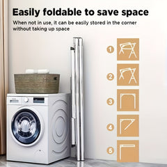A Stainless Steel Foldable Clothes Drying Rack with Retractable Adjustable Double Bars And A Multi-Functional Drying Rack Suitable for Indoor And Outdoor Use. for Clothes, Quilts, And Bedding, It Provides Space-Saving Storage, Decoration