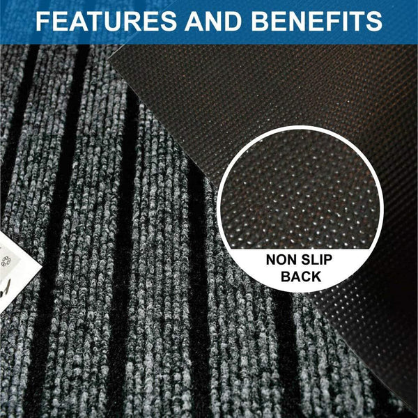 1pc Indoor/Outdoor Rug – 7 Stripe Polypropylene Woven Design with PVC Rubber Back – Heavy-Duty, Waterproof, Non-Slip Dirt-Grabber – Ideal for Entrance, Hallway, Kitchen, Living Room & High-Traffic Areas