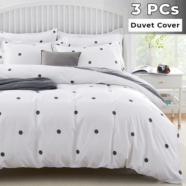 3pcs Reversible Polka Dot Duvet Cover Set – Hotel Quality, Soft & Breathable Microfiber, with Pillowcases, Button Closure, Machine Washable, Wrinkle Free & Durable