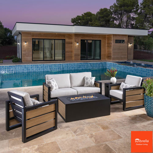 Sunvilla Bradford 5 Piece Deep Seating Fire Patio Set + Cover
