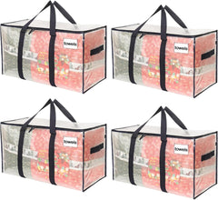 VENO 8 Pack Extra Large Moving Storage Bags with Zips, Heavy-Duty Organizer Tote, Moving Box Alternative, Packing Supply, Clothes Storage Bin, Tag Pocket for Label, Water-Resistant (Clear, 8 Pack)