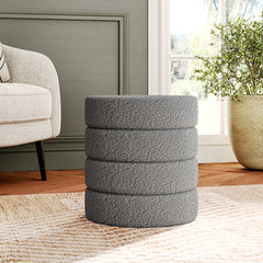 Round Pouffe Stool Liviing Room Bedroom Footstool Teddy Fleece Dressing Table Stool Hallway Shoe Stool