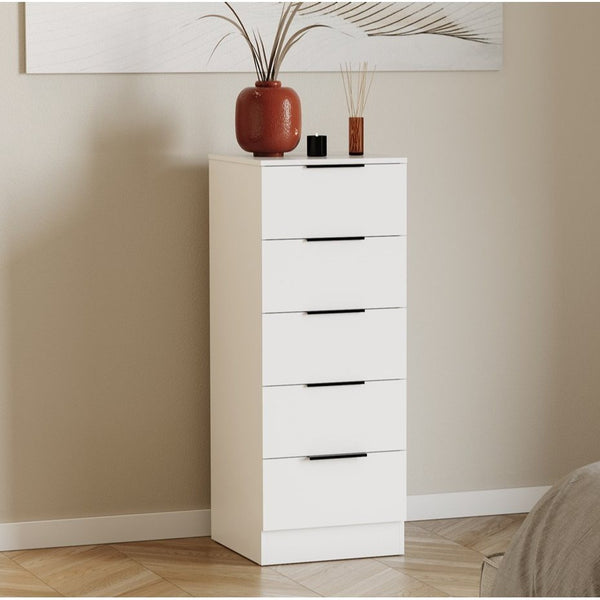 Modern 5 Drawer Narrow Chest of Drawers Dresser Space Saving Storage Organizer Bedroom Furniture