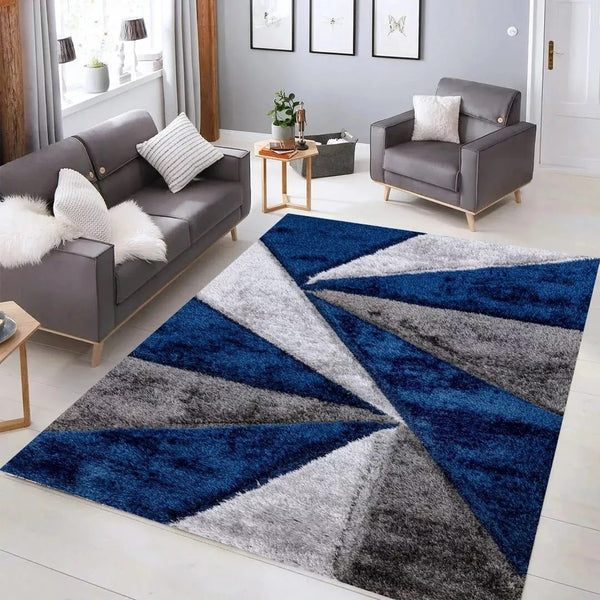 Luxury Soft Shaggy Area Rug – Modern Non-Shedding Geometric Triangles Design, High-Pile Plush Living Room Carpets, Large Thick Rug for Bedroom, Kitchen, Lounge & Home Décor – Contemporary Floor Rug & Mats