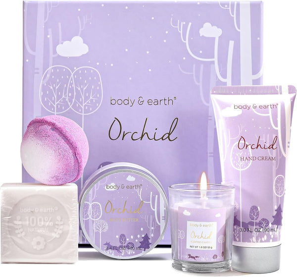 BODY & EARTH Bath Spa Gift Set for Women, Shower Gift Sets, 6Pcs Lavender Toiletries Gift Sets for Women, Luxurious Pamper Gifts for Women Birthday Gifts for Her Ladies Gift Sets Valentine'S Gifts