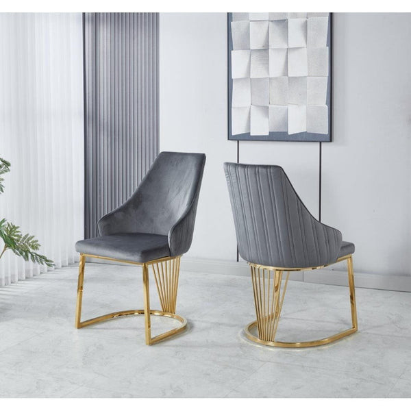 Set of 2 Modernique Velvet Upholstered Dining Chairs with Gold Metal Frame, Available in Black Grey and Cream