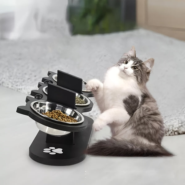 Adjustable Three Bowl Dog Cat Feeder Elevated Raised Stand Food Feeding Pet Bowl