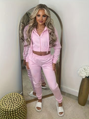Women'S Fleece Hoodie Hooded Crop Top And Leisure Set