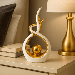 White & Gold Abstract Statue 27.5cm – Modern Ceramic Sculpture for Home, Shelf & Table Décor | Elegant White and Gold Ornament Gift for Living Room, Bedroom & Housewarmings