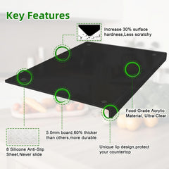 Large Black High-Tenacity PET Cutting Board With Protective Lip - Food-Safe Durable Countertop Protector For Kitchen Essentials, Scratch-Resistant Easy-Clean Design, Ideal For Holiday Gifts, Cutting Boards For Kitchen, Meal Preparation
