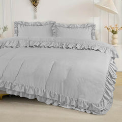 3-Piece Ruffle Frilled Duvet Cover Set – Soft, Comfortable Bedding with Pillowcases, Button Closure, Elegant Layered Design