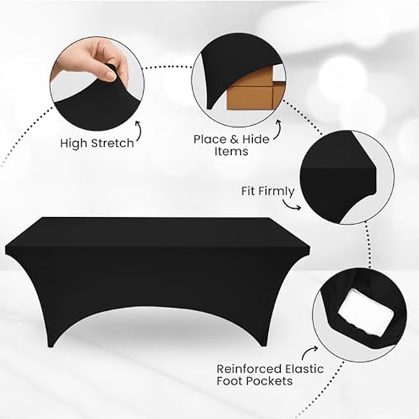 Elastic Spandex Tablecloth Cloth 1 Pack [6.3FT, BLAKE] Tight, Fitted, Washable and Wrinkle Resistant Stretch Rectangular Patio Table Cover for Event, Wedding, Banquet & Parties [190Lx80Wx80H] cm