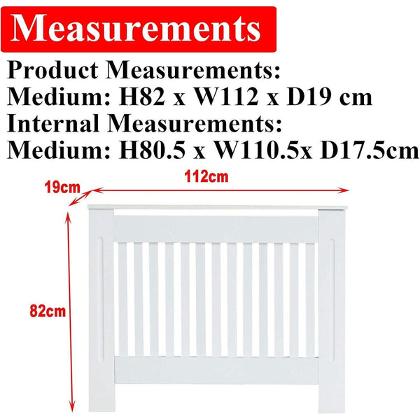 Radiator Cover Cabinet Large Small Wooden Radiator Cover, White Wood Painted MDF Cabinet Heater Cover Cabinet, Slats, Grill, Wood Top Shelf Easy Assembly for Living Room, Hallway, Bedroom Decoration