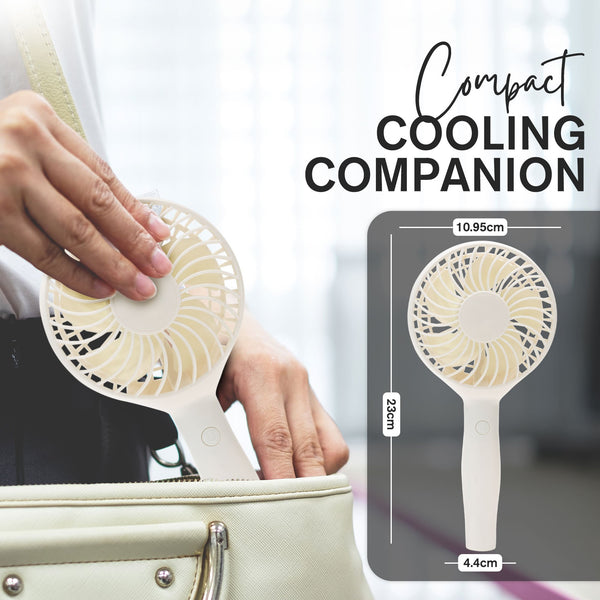 Tanness White/Black Handheld Fan with 3 Speeds - 3000 mAh USB Rechargeable Portable Mini Fan with Stand - Desk & Handheld Use