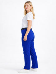 Women's Straight Leg Mid-Rise Chino Trouser Soft Denim Jeans in Blue and Red in Short Regular Long Size 6 8 10 12 14 16 18