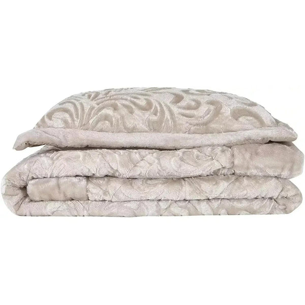 3pcs Embossed Bedspread Set - Coverless Comforter with 2 Pillow Shams, Lightweight All-Season Bedding - Soft Teddy Fleece Bedspread