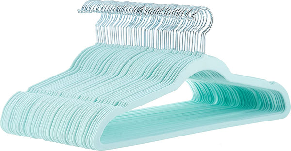 Amazon Basics Slim Velvet Non-Slip Suit Hangers - 30-Pack, Black/Silver