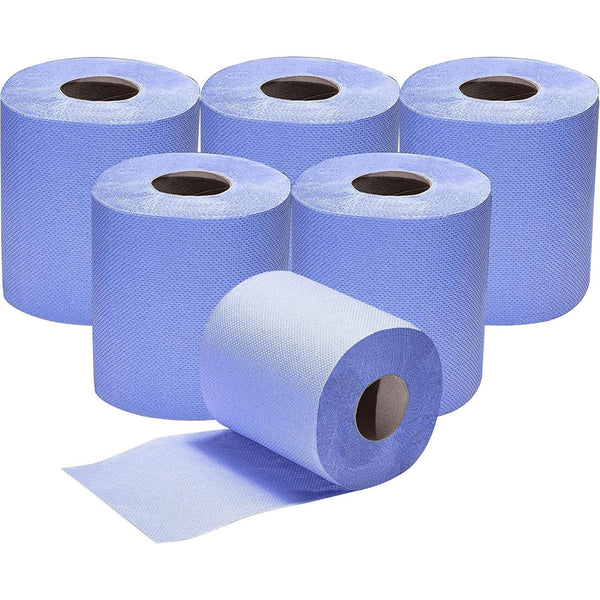 12 X Centrefeed Blue Rolls | 2 Ply Embossed Paper Towels | Strong & Absorbent | 6-Pack |Perfect for Commercial & Kitchen Use Cleaning Toilet