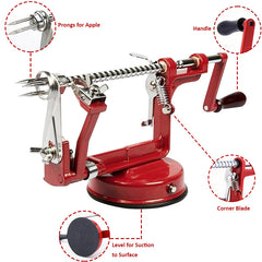 3-in-1 Apple Peeler Slicer Corer Machine Kitchen Potato and Vegetable Machine - Red