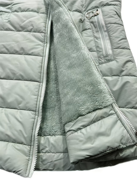 Women'S Winter Casual Mid-Length Fleece-Lined Hooded Jacket - Zippered Pockets, Machine Washable Winter Coat, Full Zip Closure, Regular Fit Sleeves, Fashionable Warm And Cold-Resistant, Comfortable Soft Fabric