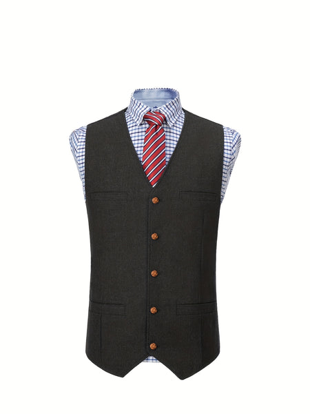 Men'S Vest Wool Blend Herringbone Vintage Men'S Fashion Vest, Groom Best Man Formal Wedding Party Casual Vest