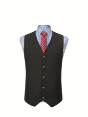 Men'S Vest Wool Blend Herringbone Vintage Men'S Fashion Vest, Groom Best Man Formal Wedding Party Casual Vest