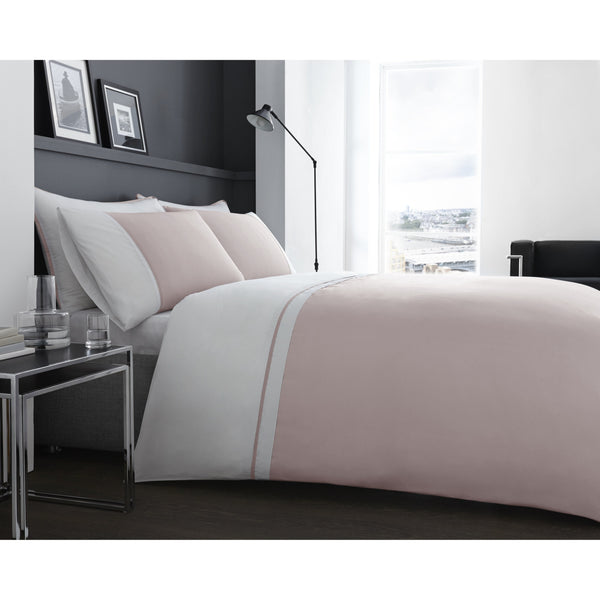 DreamEasy Sorrento White & Pink Duvet Cover Set With Pillowcases| 200 Thread Count 60% Cotton / 40% Polyester | Available in Blue, Teal or Mauve | Breathable & Comfortable Poly-Cotton Fabric | Available in All Key Sizes: Single, Double, King & Super King