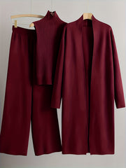 2025 newest suit high elasticity Women's loose suit, long wide-legged pants + shawl cardigan + turtleneck sweater fashion three-piece set Can be worn up to 70kg Suitable for female