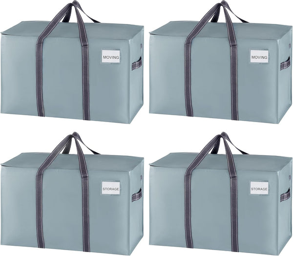 VENO 8 Pack Extra Large Moving Storage Bags with Zips, Heavy-Duty Organizer Tote, Moving Box Alternative, Packing Supply, Clothes Storage Bin, Tag Pocket for Label, Water-Resistant (Clear, 8 Pack)